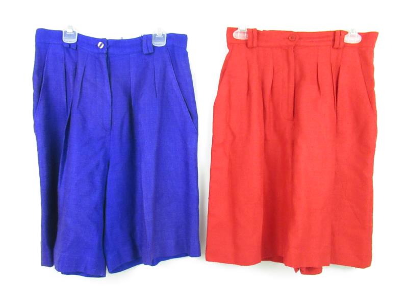 Lot 2 Vintage Doncaster Women's Woven Silk Shorts Pleated Size 8 Purple Red