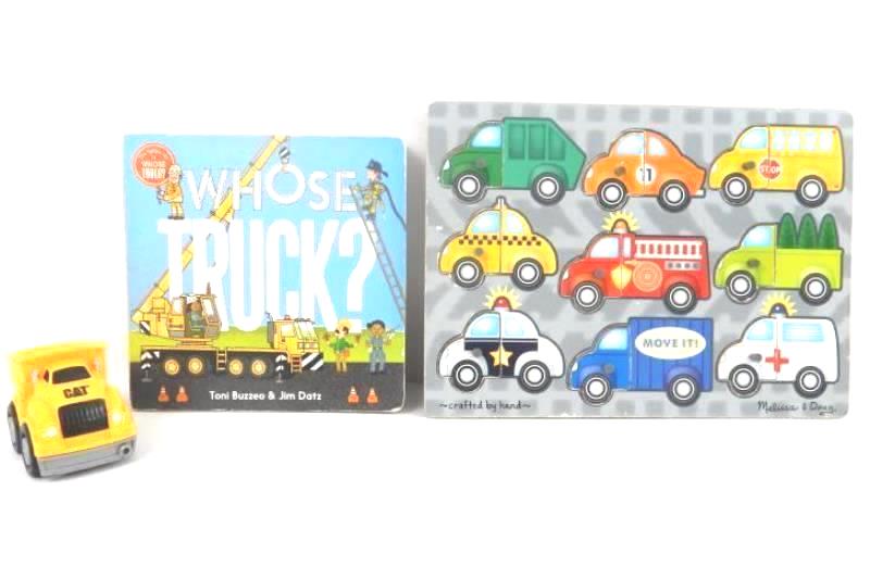 Lot Melissa and Doug Wood Puzzle Whose Truck Board Book Mega Block Cat Truck
