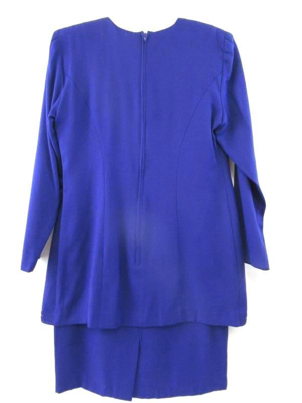 Vintage Karin Stevens Dress Indigo Blue Lined Embroidered Women's Size 4P