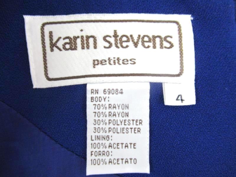 Vintage Karin Stevens Dress Indigo Blue Lined Embroidered Women's Size 4P