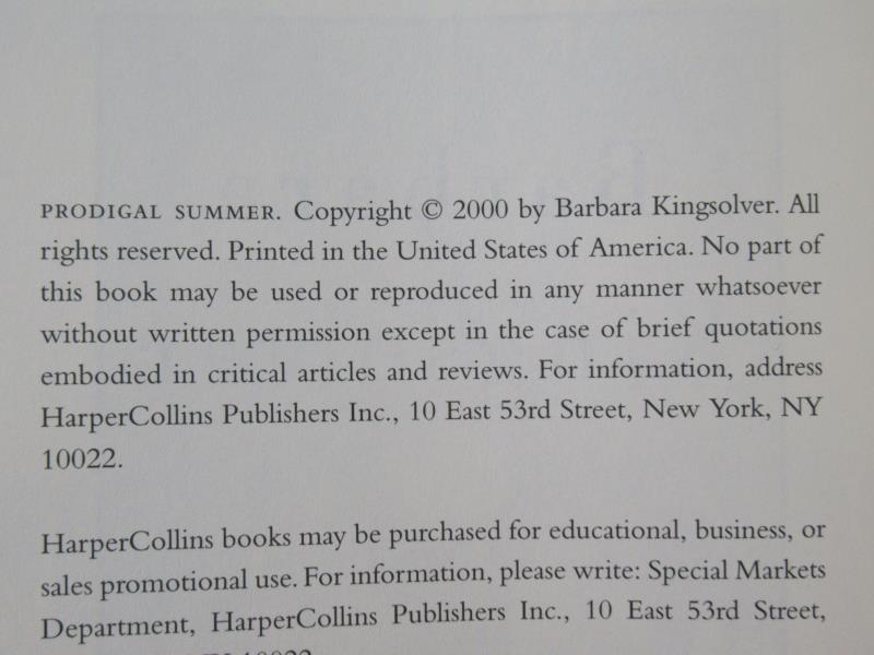 Prodigal Summer by Barbara Kingsolver 2000 Hardcover First Edition