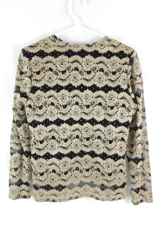 R&M Collection Women's Two-Fer Top Black and Gold Long Sleeve Size Medium