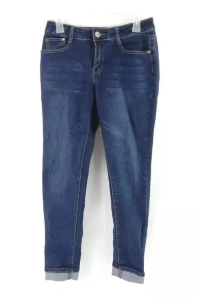 Bob Jeans Women's Dark Wash Mid Rise Jeans Size 9/10 Pockets Rolled Hem
