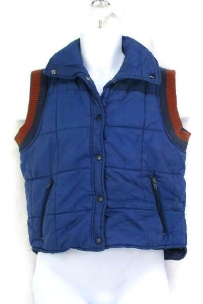 Sears Vintage Men's Medium Blue Puffer Vest Snap Button Quilted Cloth Shoulders