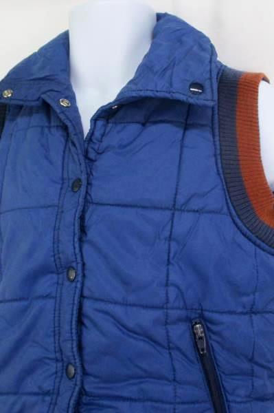 Sears Vintage Men's Medium Blue Puffer Vest Snap Button Quilted Cloth Shoulders