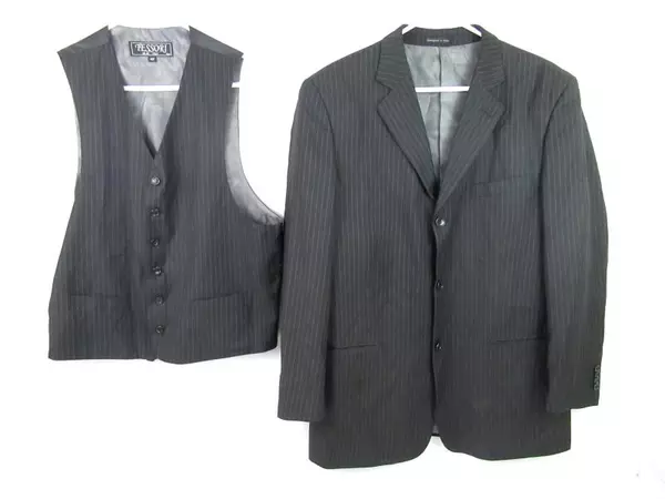 Tessori Uomo Suit Jacket & Vest Men's Size 40R Gray Pin Striped Made In Italy