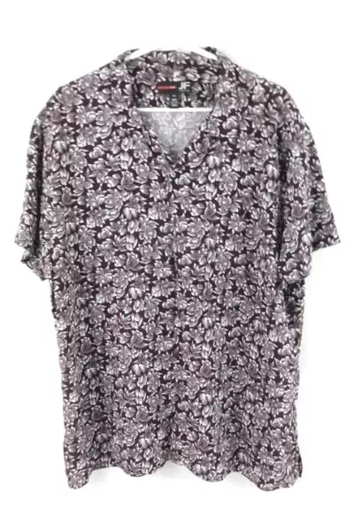 J Ferrar Slim Fit Shirt Men's Size XXL Wine Tropical Rayon Short Sleeve
