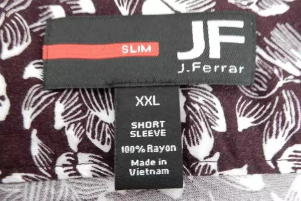 J Ferrar Slim Fit Shirt Men's Size XXL Wine Tropical Rayon Short Sleeve