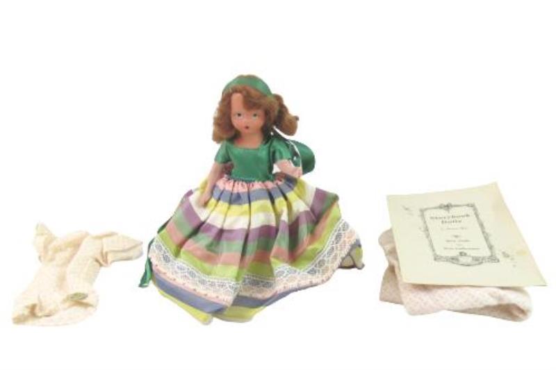 Vintage Nancy Ann Doll Multi Color Striped Skirt Green Bodice Dress