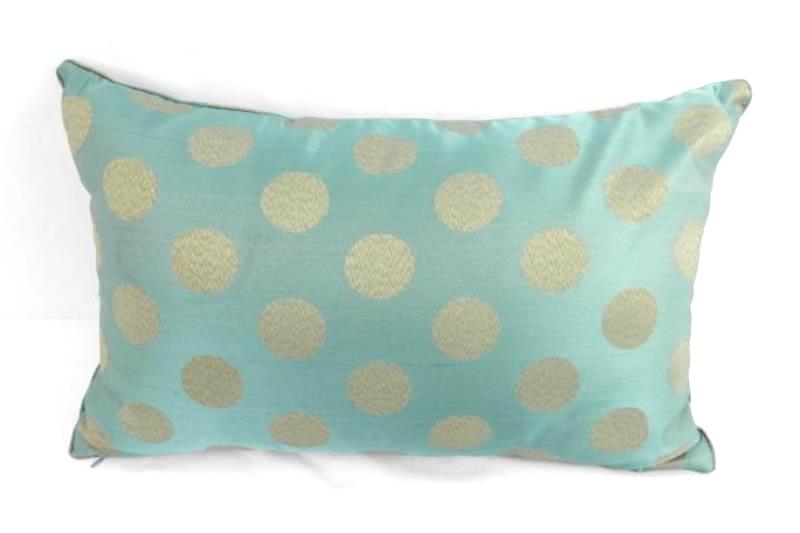 Lot of 2 Teal And Gold Polka Dot Throw Accent Pillows Rectangular