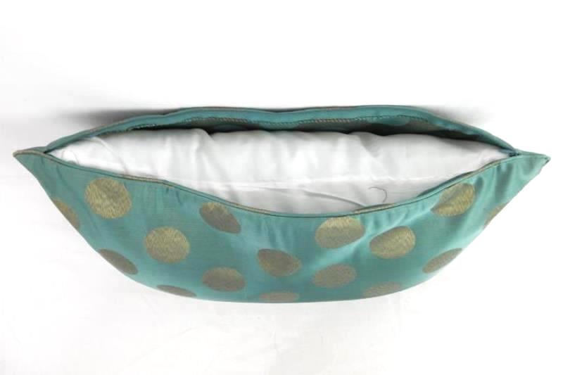 Lot of 2 Teal And Gold Polka Dot Throw Accent Pillows Rectangular
