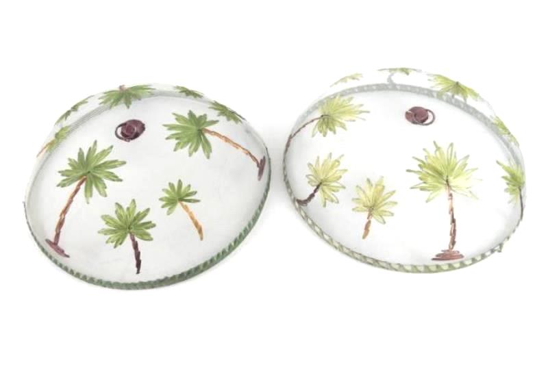 Lot of 2 Plate Covers Patio Outdoor Wire Mesh Palm Trees Decorative BBQ