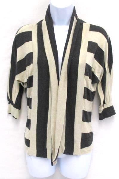 Tea n Rose Open Cardigan Heather Gray Beige Striped Sweater Women's Size Large
