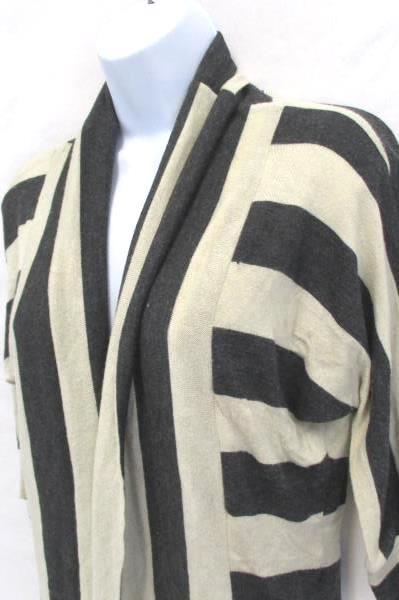 Tea n Rose Open Cardigan Heather Gray Beige Striped Sweater Women's Size Large