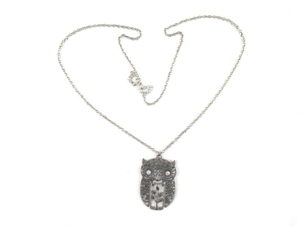 Lot of 2 Silver Tone Bird Pendant Necklaces Owl Dove Metal Chain Claire's