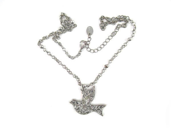 Lot of 2 Silver Tone Bird Pendant Necklaces Owl Dove Metal Chain Claire's