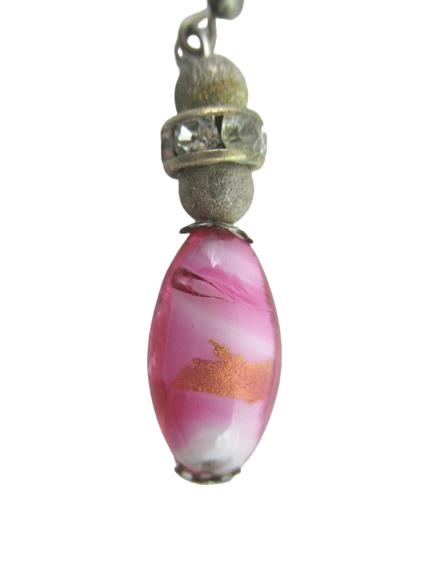 Two Pair Hand Made Glass Bead And Pewter Dangle Earrings Pink Blue Pierced Ear