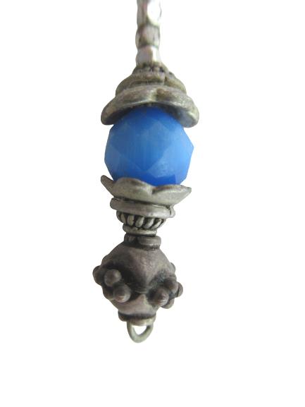 Two Pair Hand Made Glass Bead And Pewter Dangle Earrings Pink Blue Pierced Ear