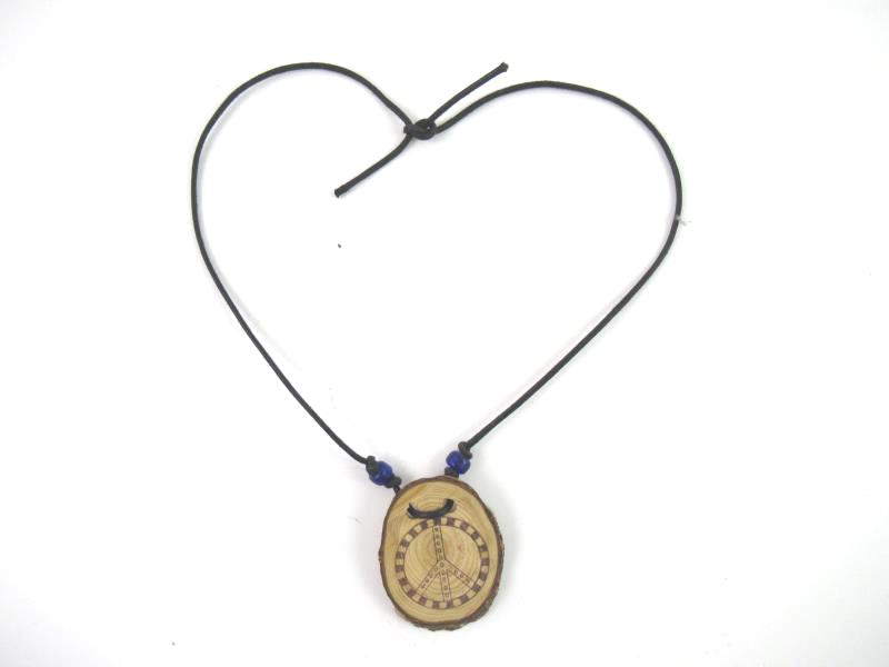 Wood and Cord Peace Symbol Necklace And Bracelet