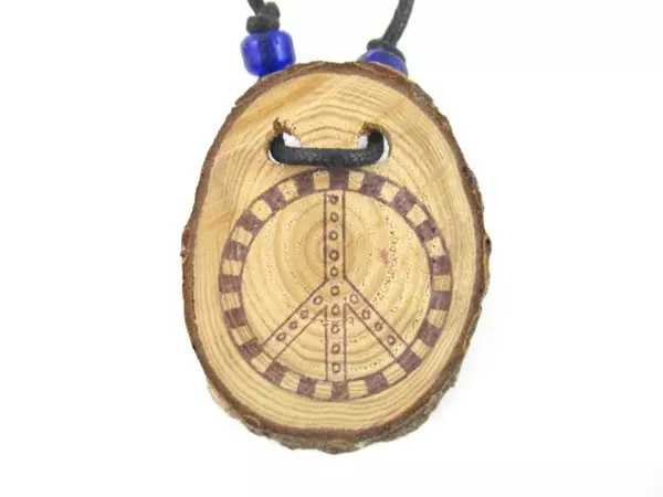 Wood and Cord Peace Symbol Necklace And Bracelet