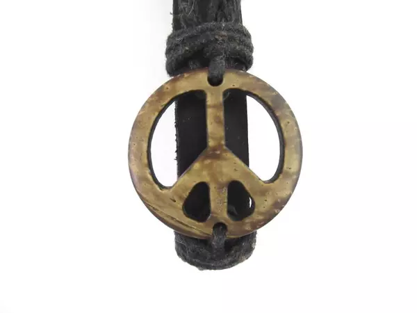 Wood and Cord Peace Symbol Necklace And Bracelet