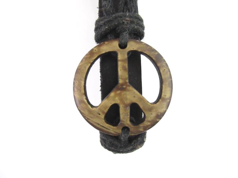 Wood and Cord Peace Symbol Necklace And Bracelet