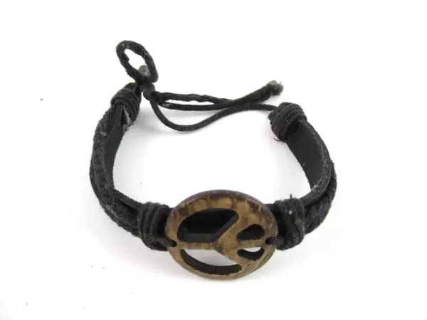Wood and Cord Peace Symbol Necklace And Bracelet