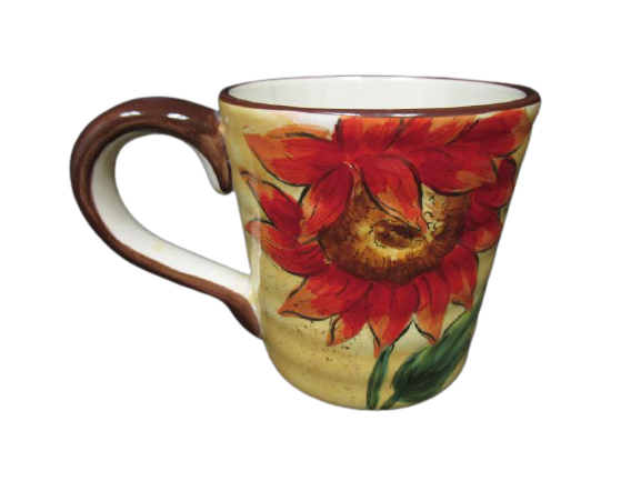 Red Tuscan Sun Coffee Mug Golden Yellow With Red Sunflower