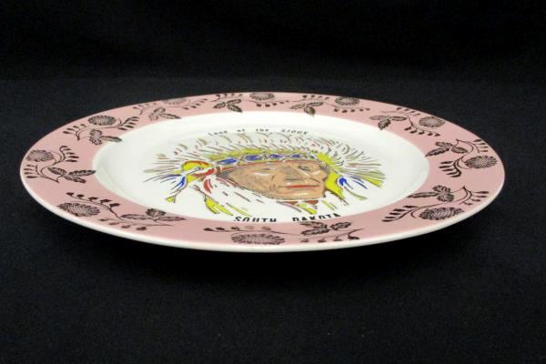 Collectors Plate 10" Hand Painted South Dakota "Land of the Sioux" Gold Indian