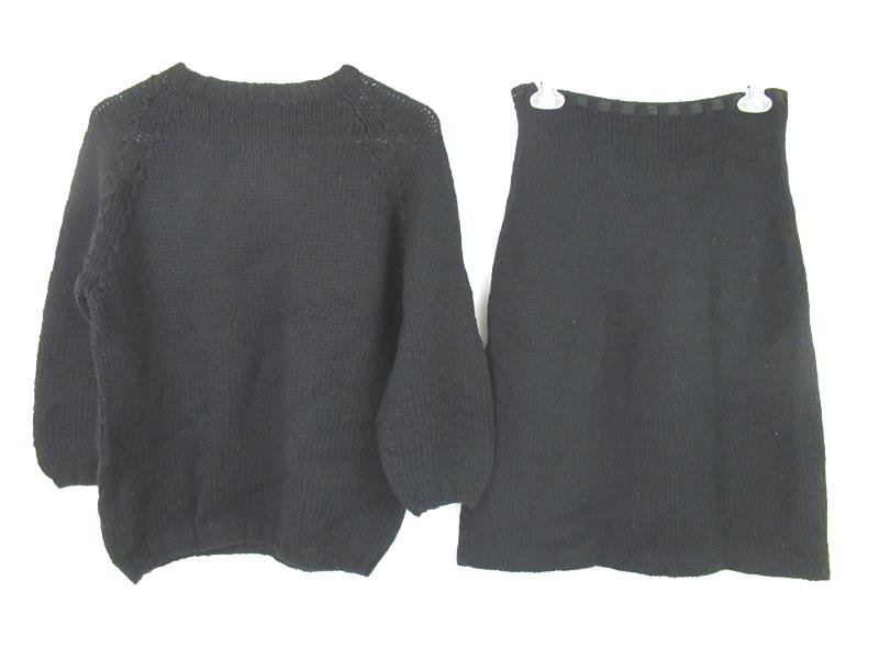 Vintage Knit Sweater Skirt Outfit Set Women Size 6 Black Crochet Formal Wear