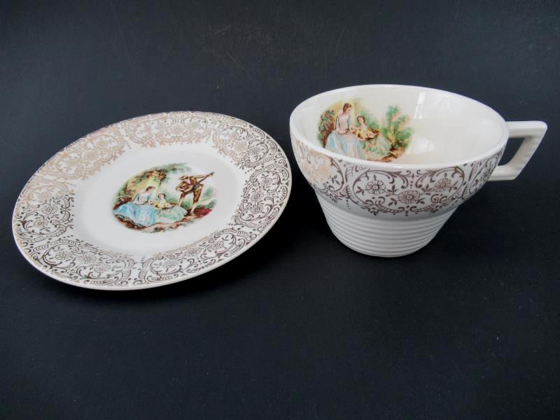 Vintage Triumph American Limoges Cup Saucer China D'Or I T-S 284 22K Gold Trim