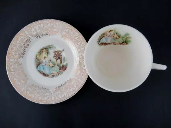 Vintage Triumph American Limoges Cup Saucer China D'Or I T-S 284 22K Gold Trim