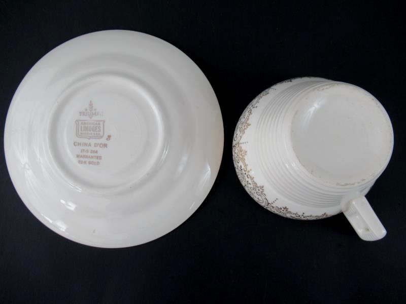 Vintage Triumph American Limoges Cup Saucer China D'Or I T-S 284 22K Gold Trim