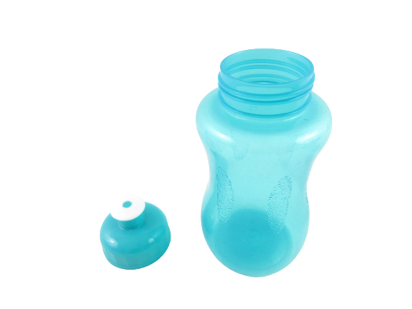 Lot of 3 Teal Green Plastic Water Bottles Spout Lid Hourglass Shape Grips Twist