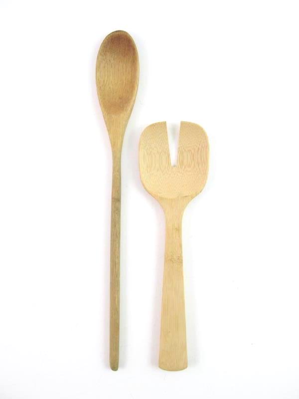 Lot of 7 Wood Kitchen Utensils Spoons Tenderizer Fork Tongs Bamboo Organic