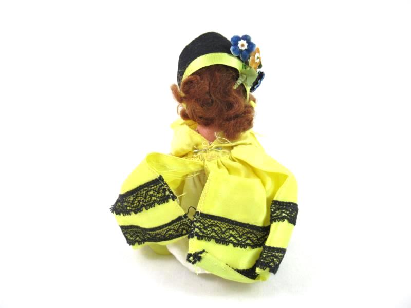 Vintage Nancy Ann Doll Yellow Dress Black Lace Trim Matching Bonnet