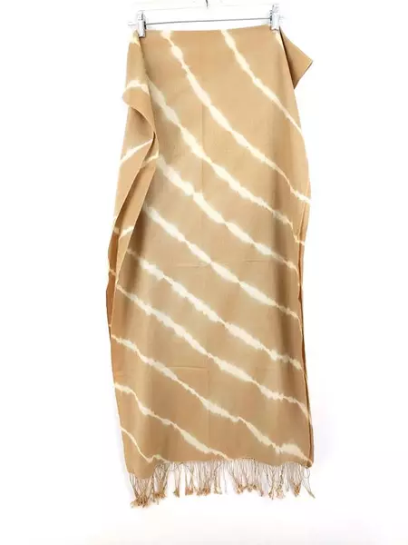 Echo Pashmina Cashmere Silk Blend Wrap Scarf Tan Tie Die with Fringe 22 x 83 in