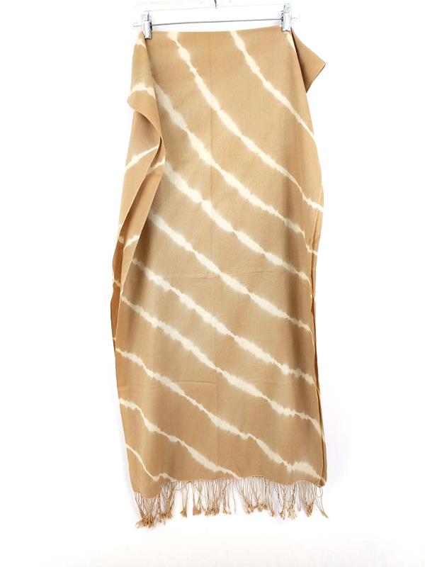 Echo Pashmina Cashmere Silk Blend Wrap Scarf Tan Tie Die with Fringe 22 x 83 in