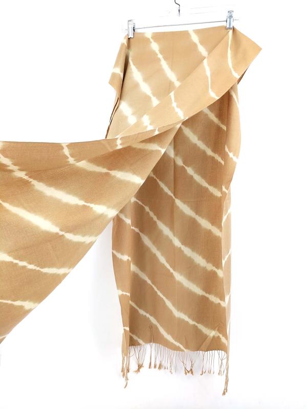 Echo Pashmina Cashmere Silk Blend Wrap Scarf Tan Tie Die with Fringe 22 x 83 in