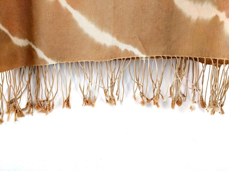 Echo Pashmina Cashmere Silk Blend Wrap Scarf Tan Tie Die with Fringe 22 x 83 in