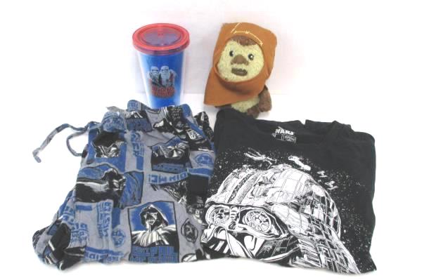 Lot of Star Wars Items Cup Black Vader TShirt & Pajama Pants Size M Ewok Plush