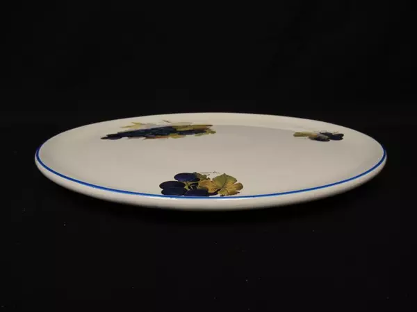 Vintage Round Porcelain Cake Plate Platter Made In Italy White Blue Grapes