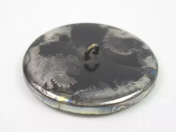 Antique Metal Button Bejeweled Lavender Tint Flower with Dots on Border 1.5 Inch