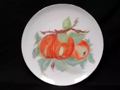Hand Painted Porcelain Plate Signed Hazel Apple Design 7.5in Gold Rim Vintage