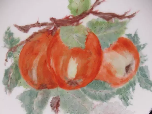 Hand Painted Porcelain Apple Plate Signed Hazel Small White Red Green Round