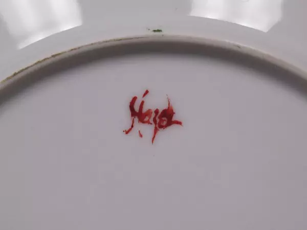 Hand Painted Porcelain Apple Plate Signed Hazel Small White Red Green Round