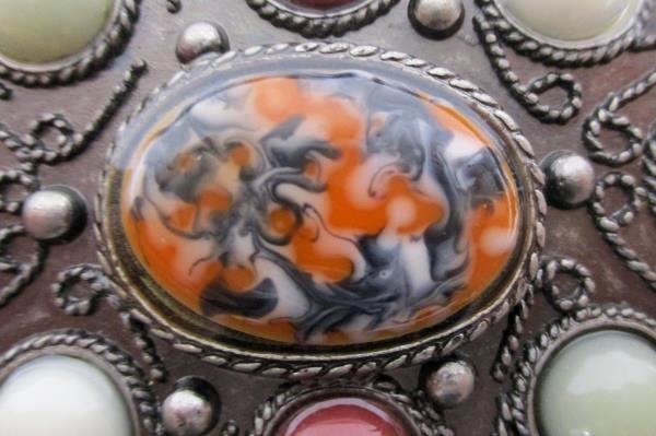 Oval 9 Multicolored Stone Western Silver Tone Metal Belt Buckle