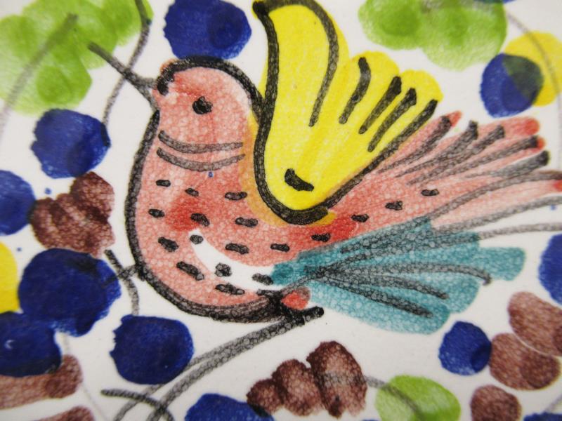 Larce Orvieto Hand Painted Ceramic Trinket Tray Heart Shaped Bird Pattern
