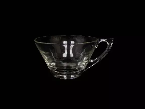 Heavy Glass Punch Bowl With 8 Punch Cups And Blue Tinted Plastic Ladle Handles
