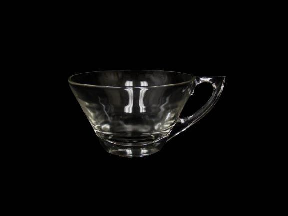 Heavy Glass Punch Bowl With 8 Punch Cups And Blue Tinted Plastic Ladle Handles